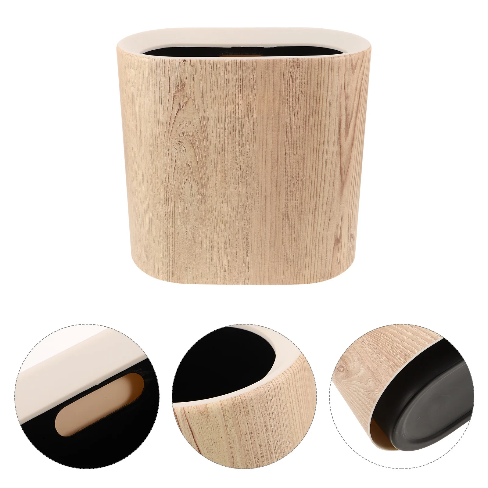 

Wood Grain Trash Can with Lid: Narrow Space Bathroom Bedroom Office Garbage Bin Slim Design Pet Proof Vintage Small Covered