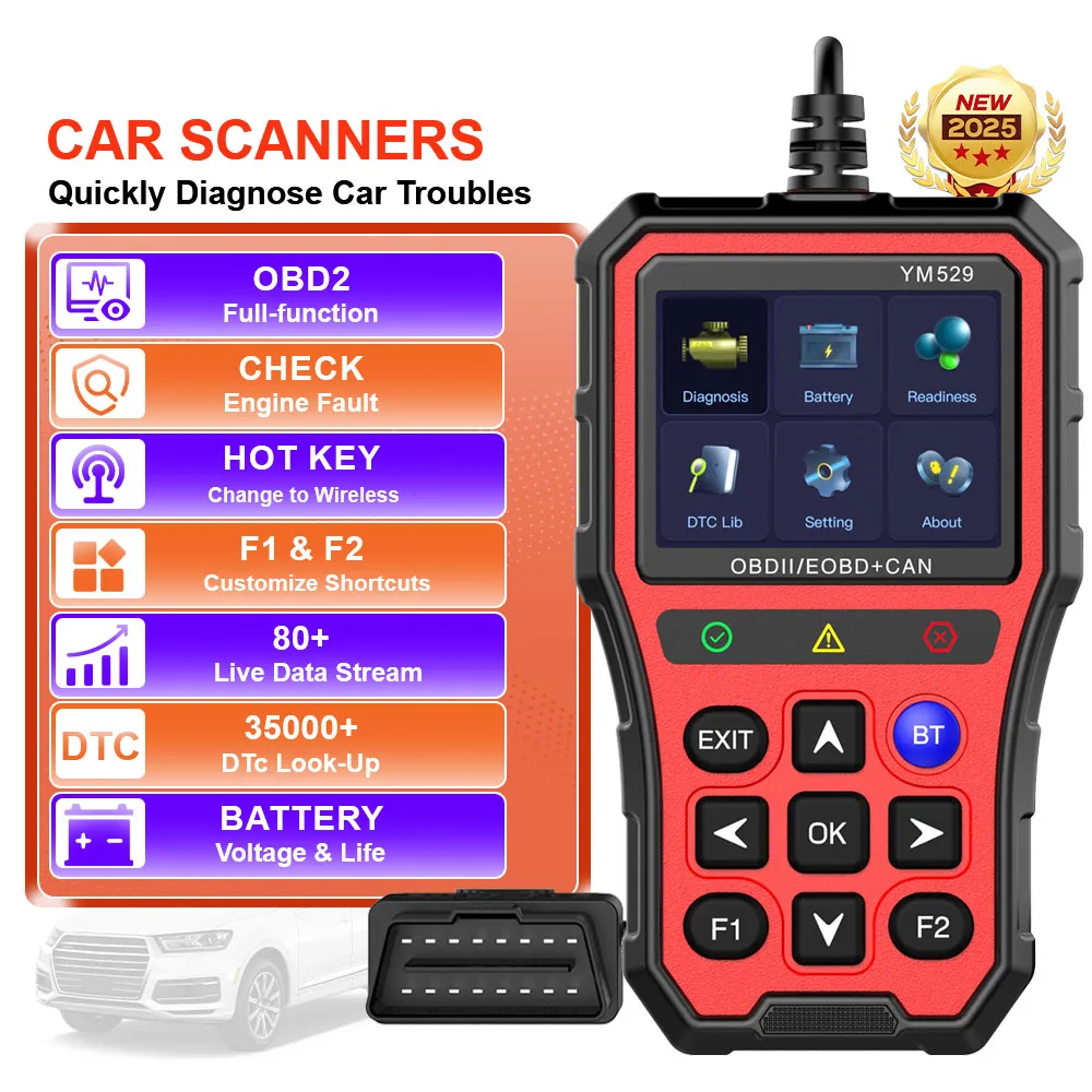

Автомобильный диагностический сканер OBD2, профессиональный считыватель кодов двигателя OBD2, проверка и оценка срока службы батареи