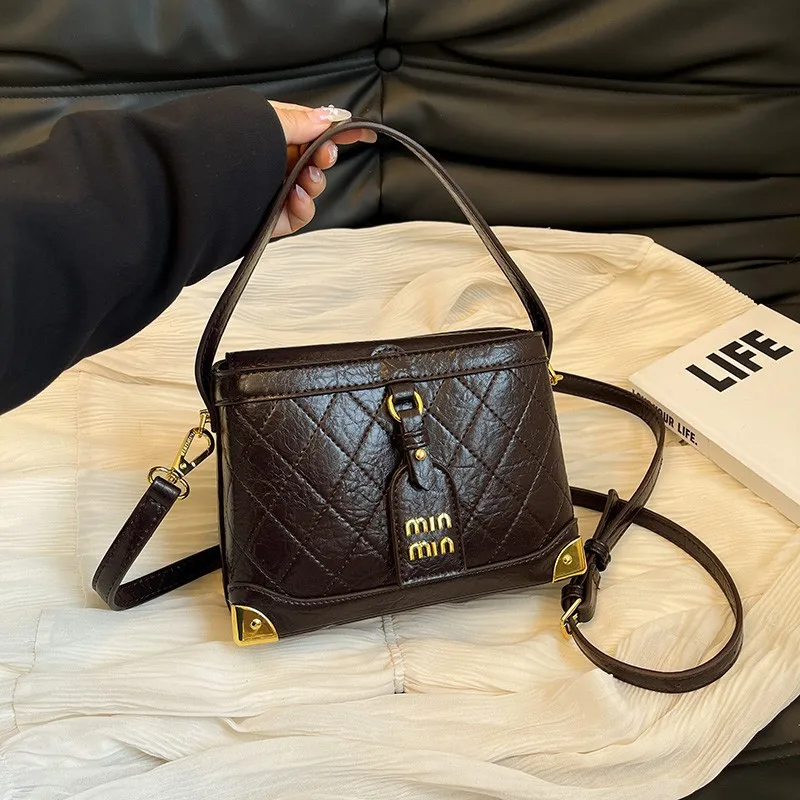 

Luxe Box Crossbody Bag, Women's Commuter Bucket Top Handle Purse, Day to Night Shoulder Tote, Casual Sling Bag