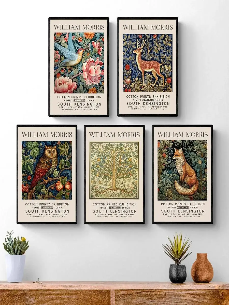 Classic William Morris Owl Kingfisher Flower Plant Art Vintage Exhibition Poster Canvas Painting Wall Art Picture for Home Decor