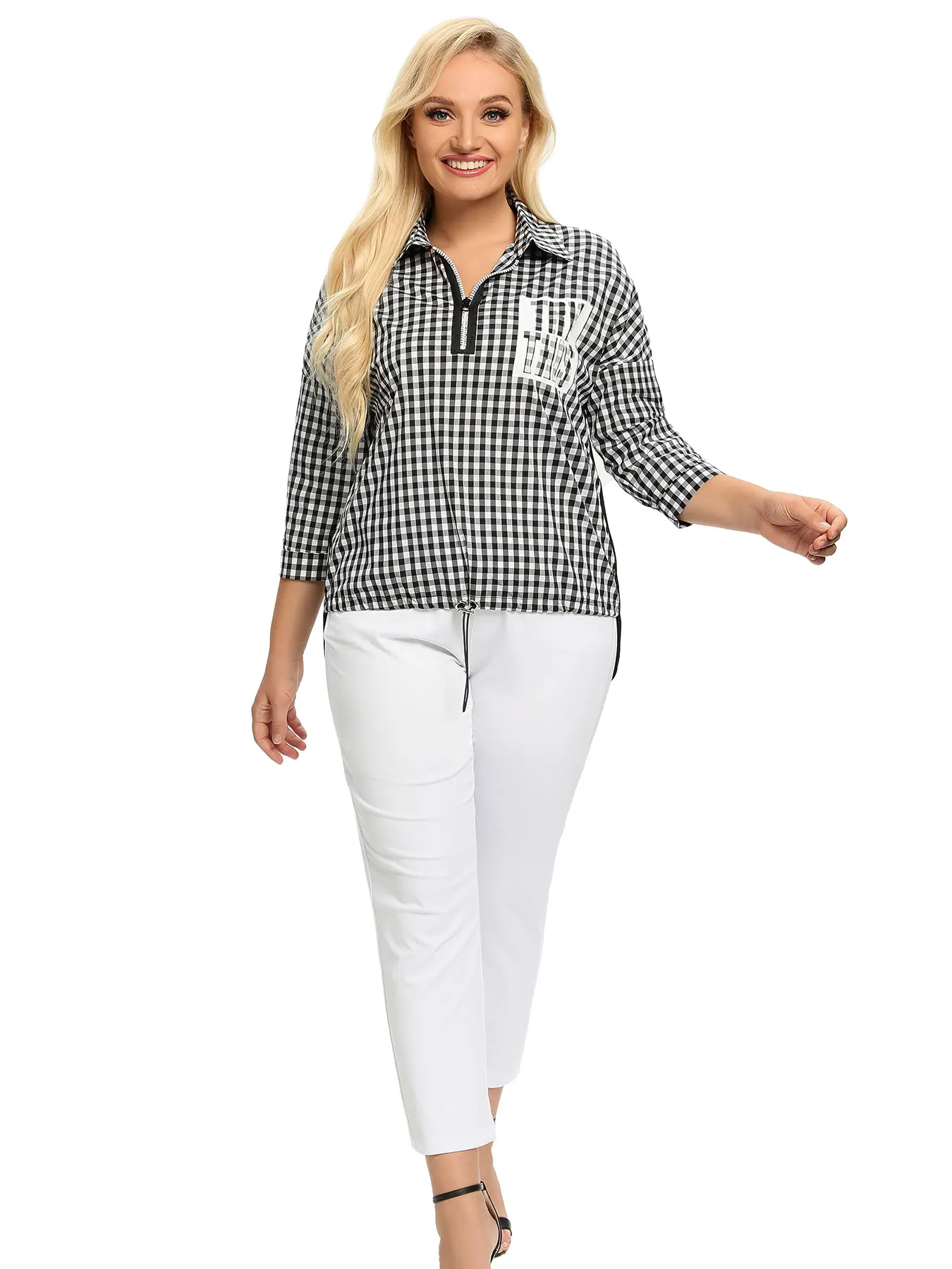 เสื้อเชิ้ตแฟชั่นผู้หญิงไซส์ใหญ่ ผ้าทอ สำหรับฤดูใบไม้ผลิและฤดูใบไม้ร่วง