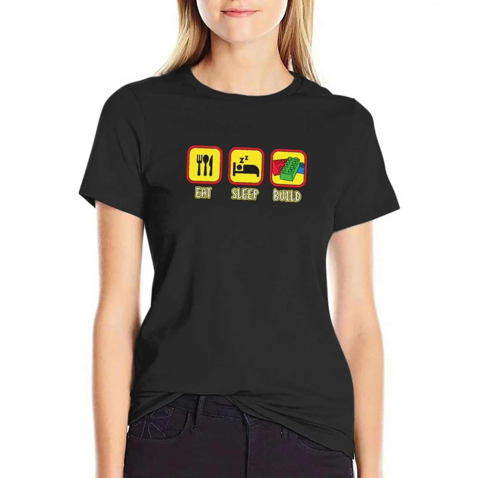 

Eat Sleep Build Toy Brick Lover Blocks T-shirt plus size tops tops Women's tops