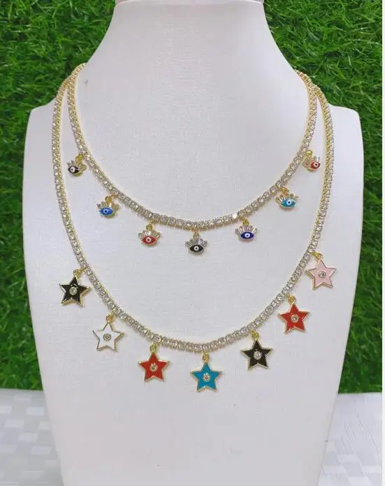 1pcs star eye Charms Enamel for Women Crystal Gold Micro Pave Chokers necklace Cubic Zirconia  Jewelry Gift dsf3