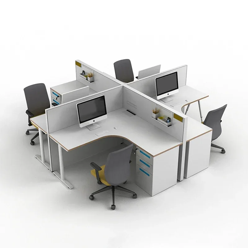 Workstation Cubicle Desk Private Office Furniture Shape C Wooden 4 Person Office Workstation