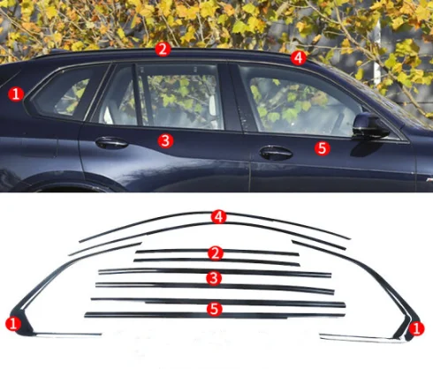 Car styling black stainless steel full window trim up and down window decoration 10pcs for BMW x5 2008-2013 2014-2018 2019-2020