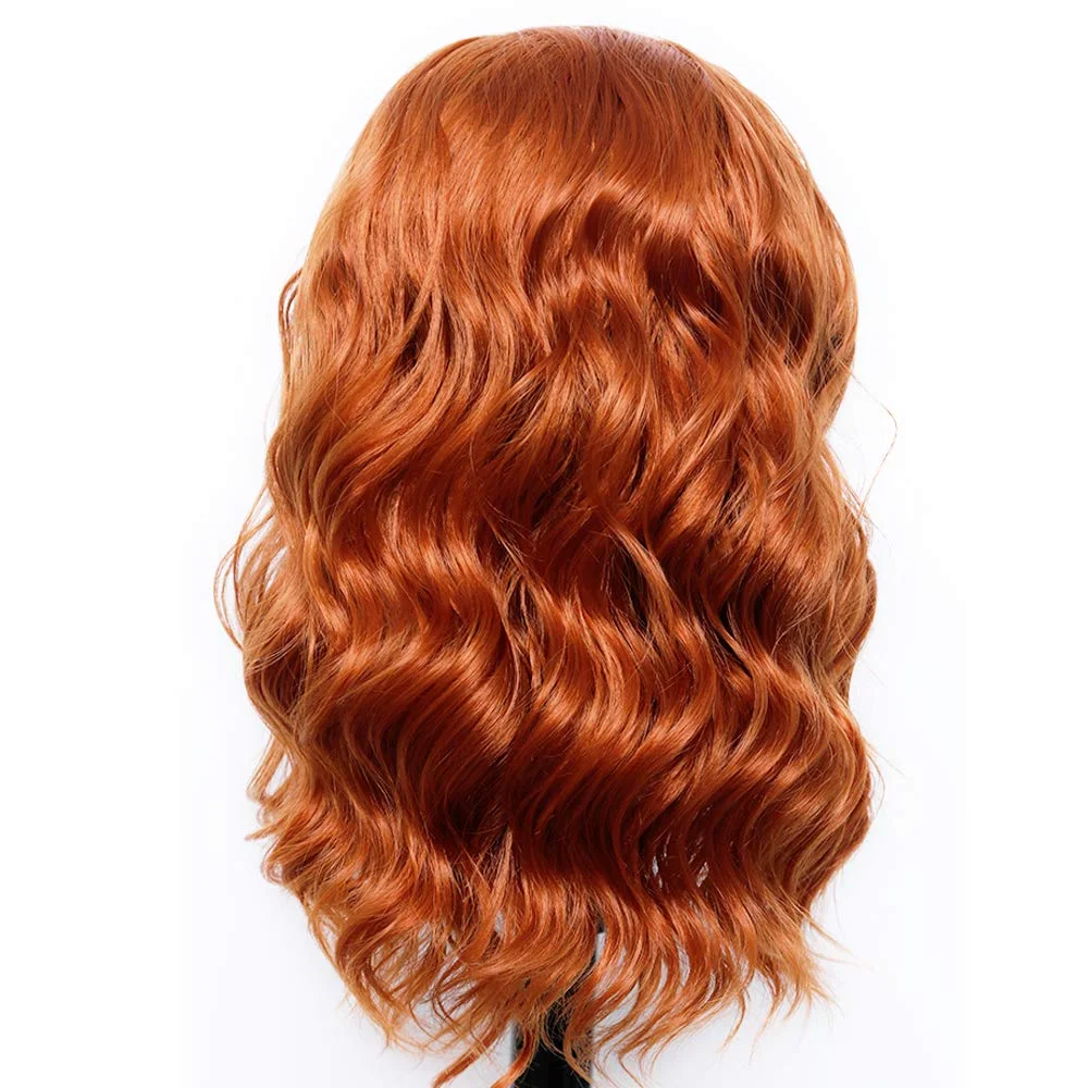 Ginger Orange 13*4 Lace Front Wigs Dark Orange Body Wave Synthetic Lace Front Wig for Women Pre Plucked Hairline Wig 14 Inch