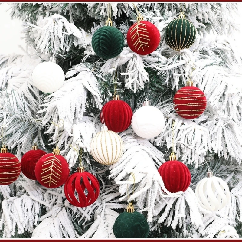 

12 PCS Christmas Decoration Ornaments 2025 New Years Party 6cm Velvet Painted Hanging Balls For Xmas Tree Pendant Home Decor