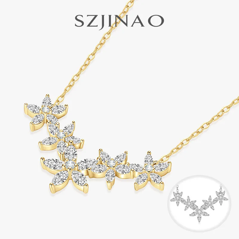 

Five Flowers Full Moissanite Necklace Marquise Cut S925 Silver Sparkling Diamond Flourish Flower Pendant for Women Fine Jewelry