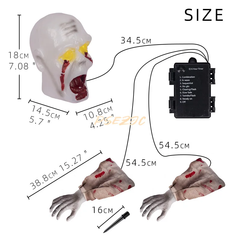 Halloween Horror Crawling Ghost Luminous Skull Insertion Underground Head Hand Set Warm Light Skull Decoration Layout