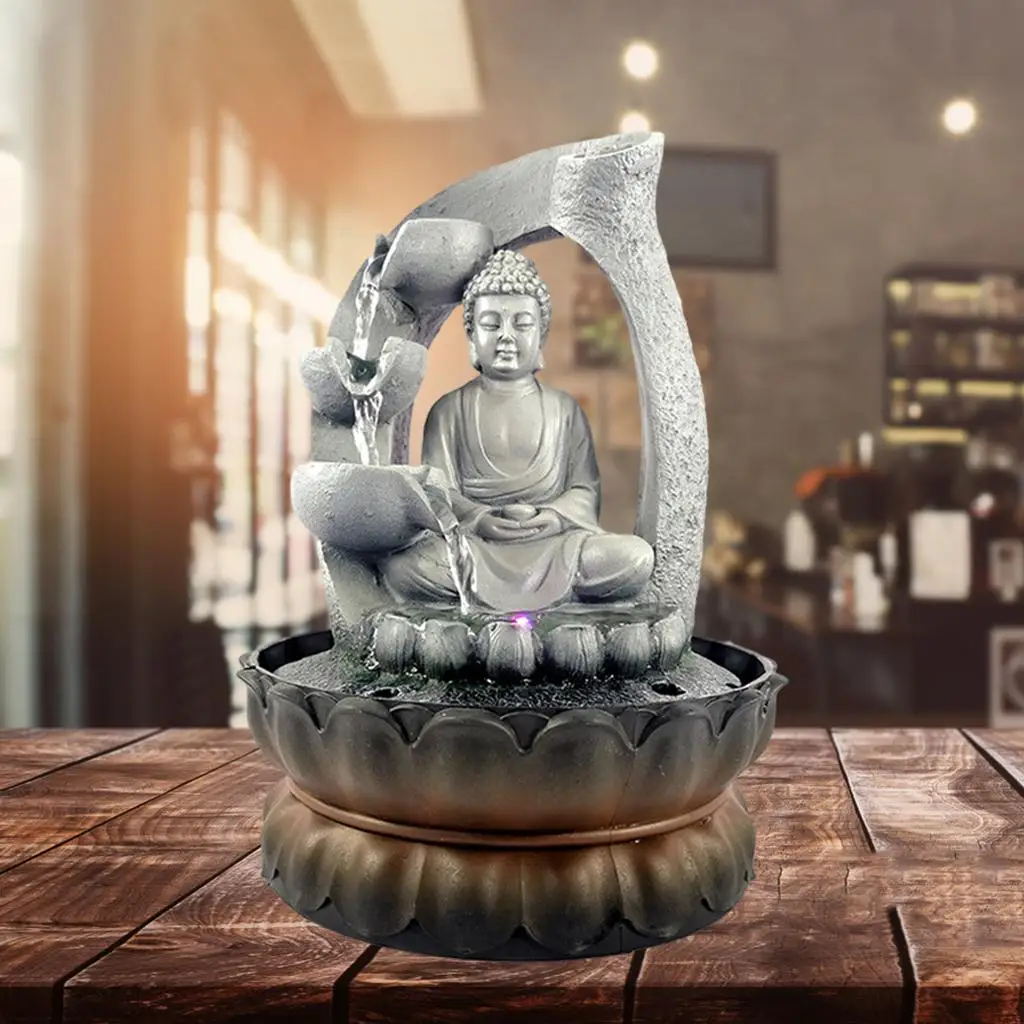 Creative Home Decorations Resin Water Waterfall Led Lights Fountain Buddha Statue Lucky Feng Shui Ornaments Landscape Decor - view 3