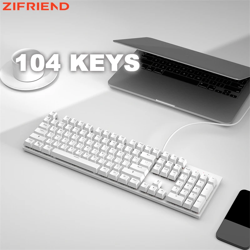 

ZIFRIEND KY300 Black Mechanical Keyboard 104 Keys Wired Rainbow RGB Backlight Computer Game Office Red Switch