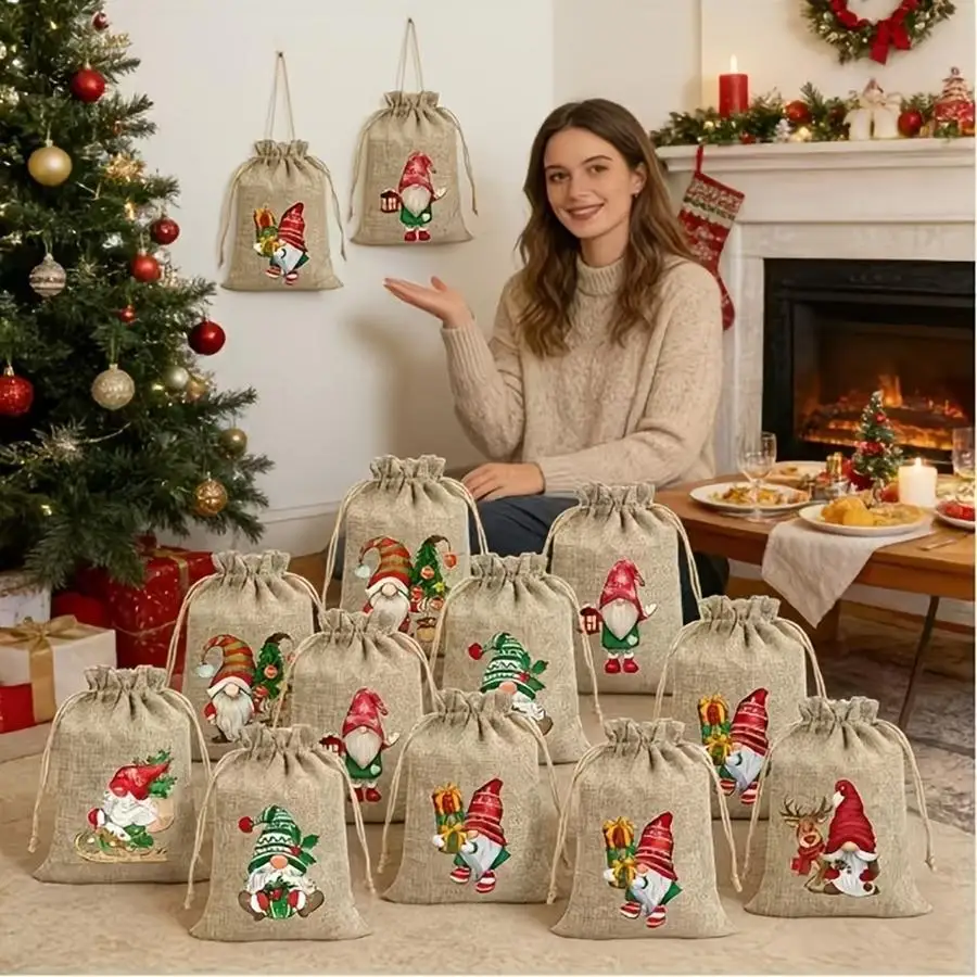 1/5/10/20/50/100pcs Gift for Her/Him: Set of 24 Christmas Gift Bags with Drawstring Closures - Two Sizes Perfect for Her/Him, Id