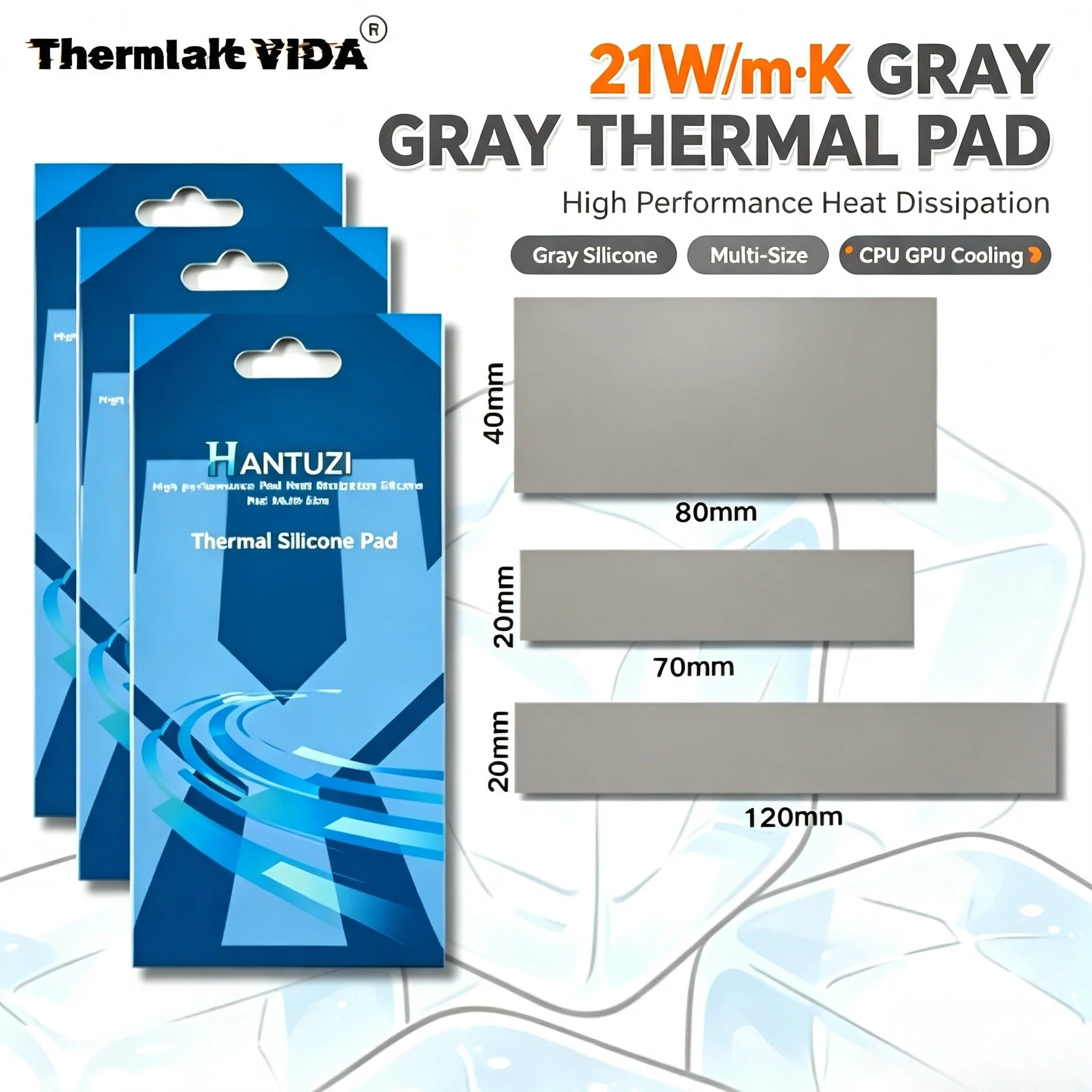 Thermalt VIDA 21W GPU CPU Heatsink Cooling Conductive Silicone Thermal Pad 100x100/120x120mm High Quality Original Authentic