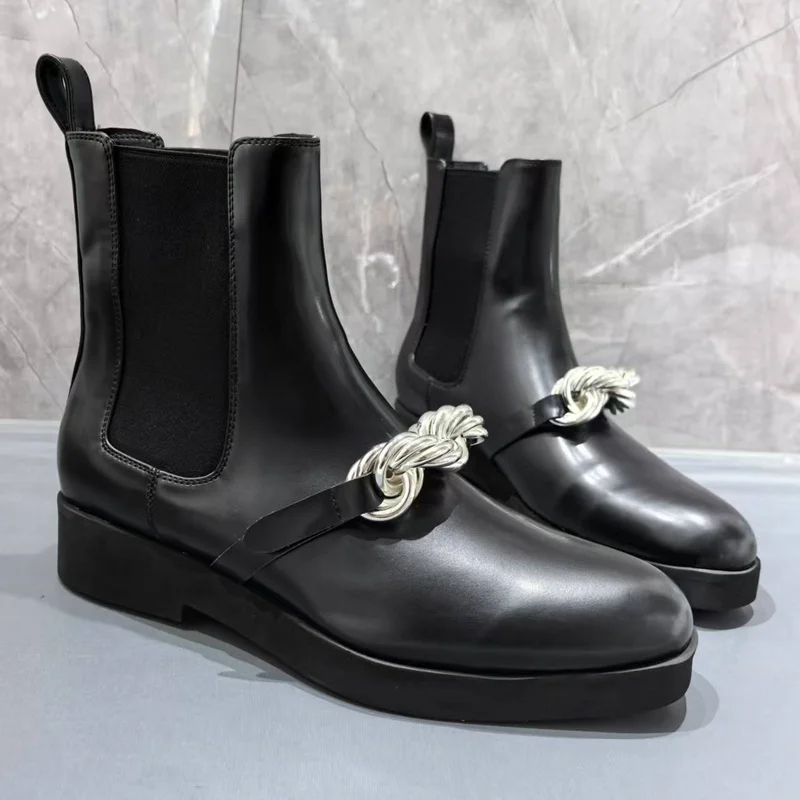 

New Arrival Black Genuine Leather Man Boots Fashion Short Chelsea Boots Men Luxury Outdoor Casual Winter Shoes Men Botas Homme