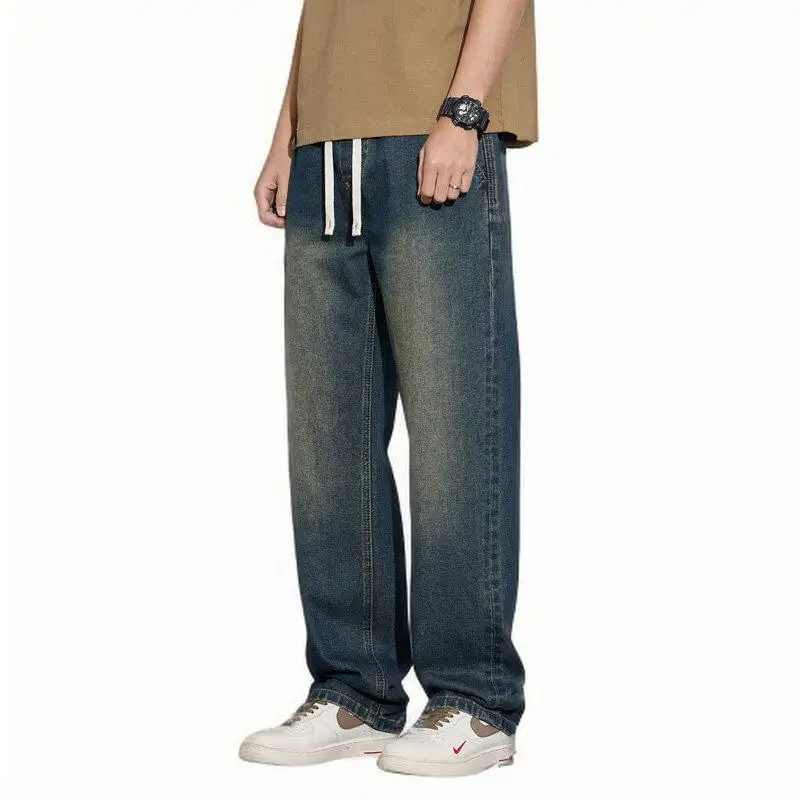 ZG New men's denim casual trousers spring and summer loose wide-leg versatile straight trousers trend