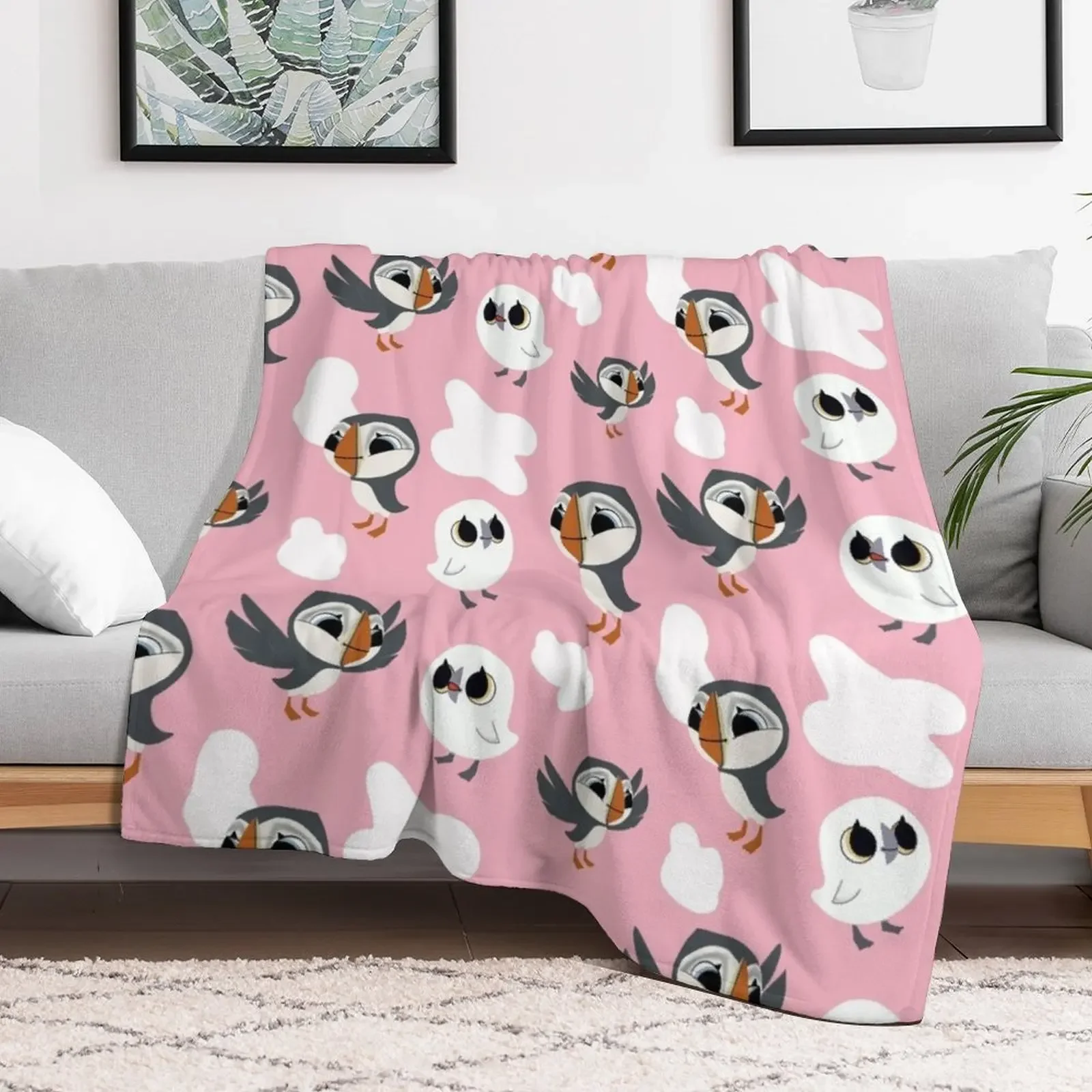 Puffin rock repeated pattern- pink colour Throw Blanket for winter Hair cosplay anime Blankets