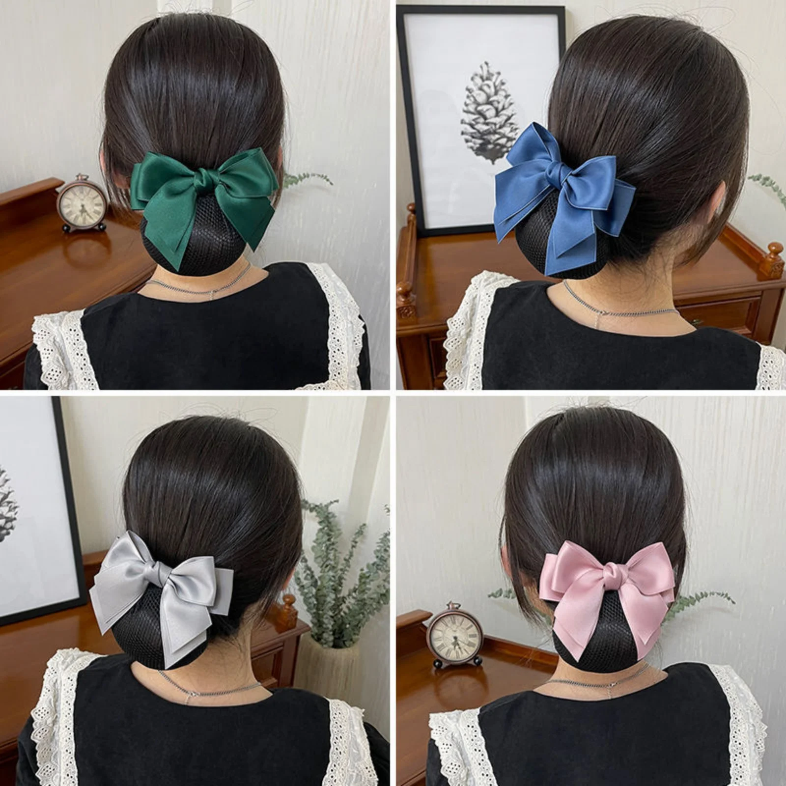 

1PC Elegant Bow Hair Net for Professionals, Nurse/Air Stewardess Work Hair Accessory, Multiple Colors Available for Daily Use