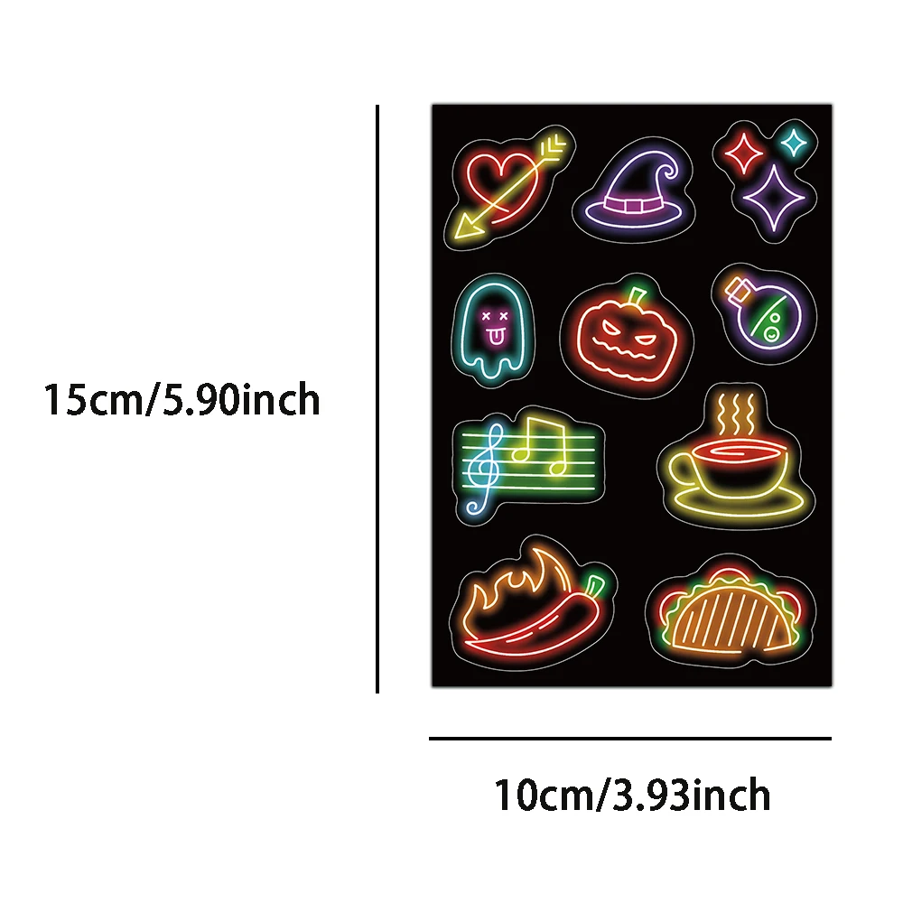Neon Cartoon Collar Sticker, Original, Cute Handbook, Phone Case, Notebook, Desktop Decoration, Impermeável, 8pcs