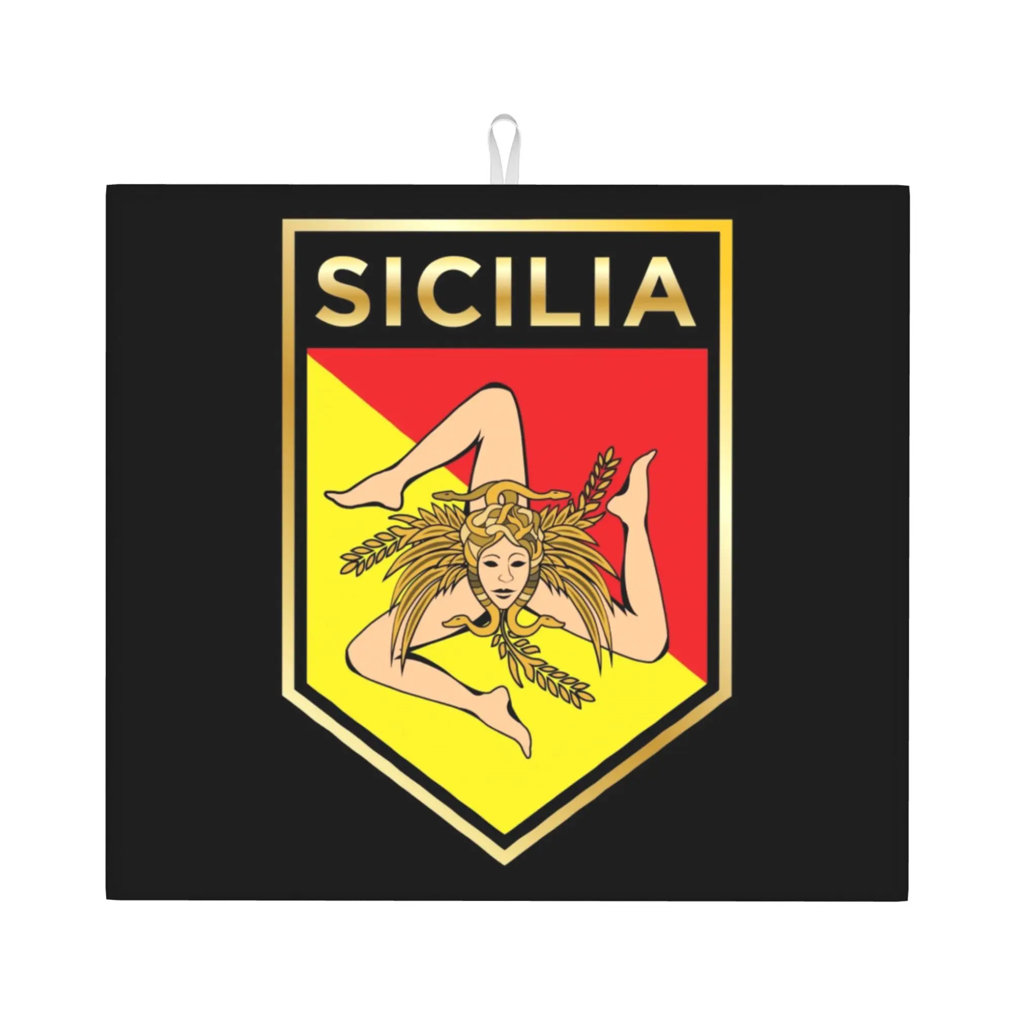 Sicilan Shield Non Slip Kitchen Counter Protector Mat Barware Tableware Reusable Trinacria Sicily Flag Drying Mat For Kitchen