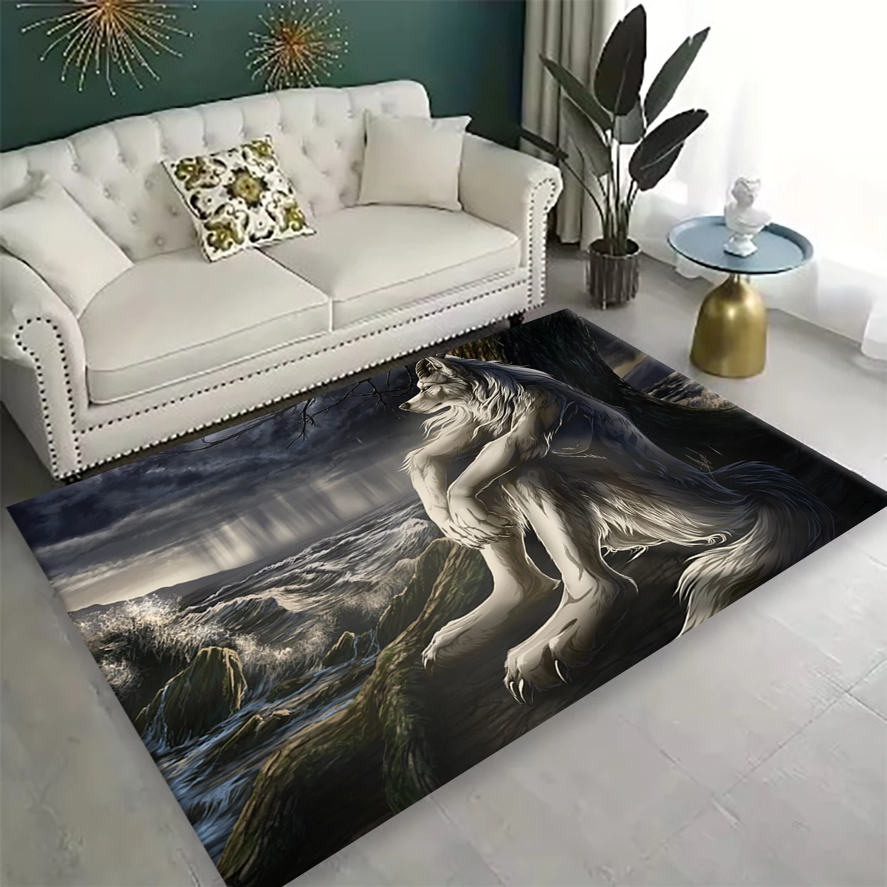 Emo White Wolf Sitting Meme carpet Printed Non-slip Multi Function Living Room Rug Entrance Floor mat Home Kitchen Hallway Decor