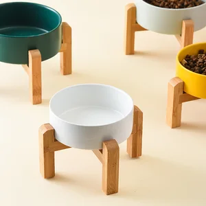 Mangkuk Anjing Besar 1800ml Pengumpan Air Makanan Hewan Peliharaan Tinggi Keramik Ganda Perlengkapan Makan Anjing Kecil Sedang Besar dengan Dudukan Kayu 12 mangkuk anjing tinggi penjualan terbaik - №