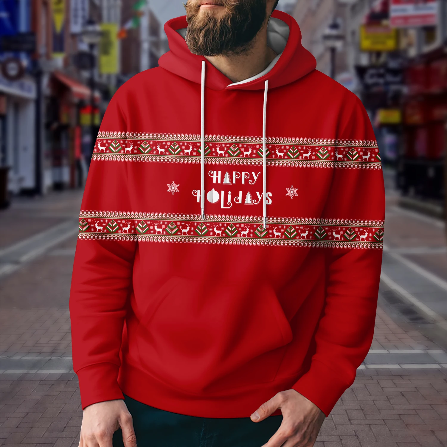 new in hoodies & sweatshirts 3D Digital Printing Christmas Series White Red Round Hat Hoodie for Men's Longsleeved Fashion Stree