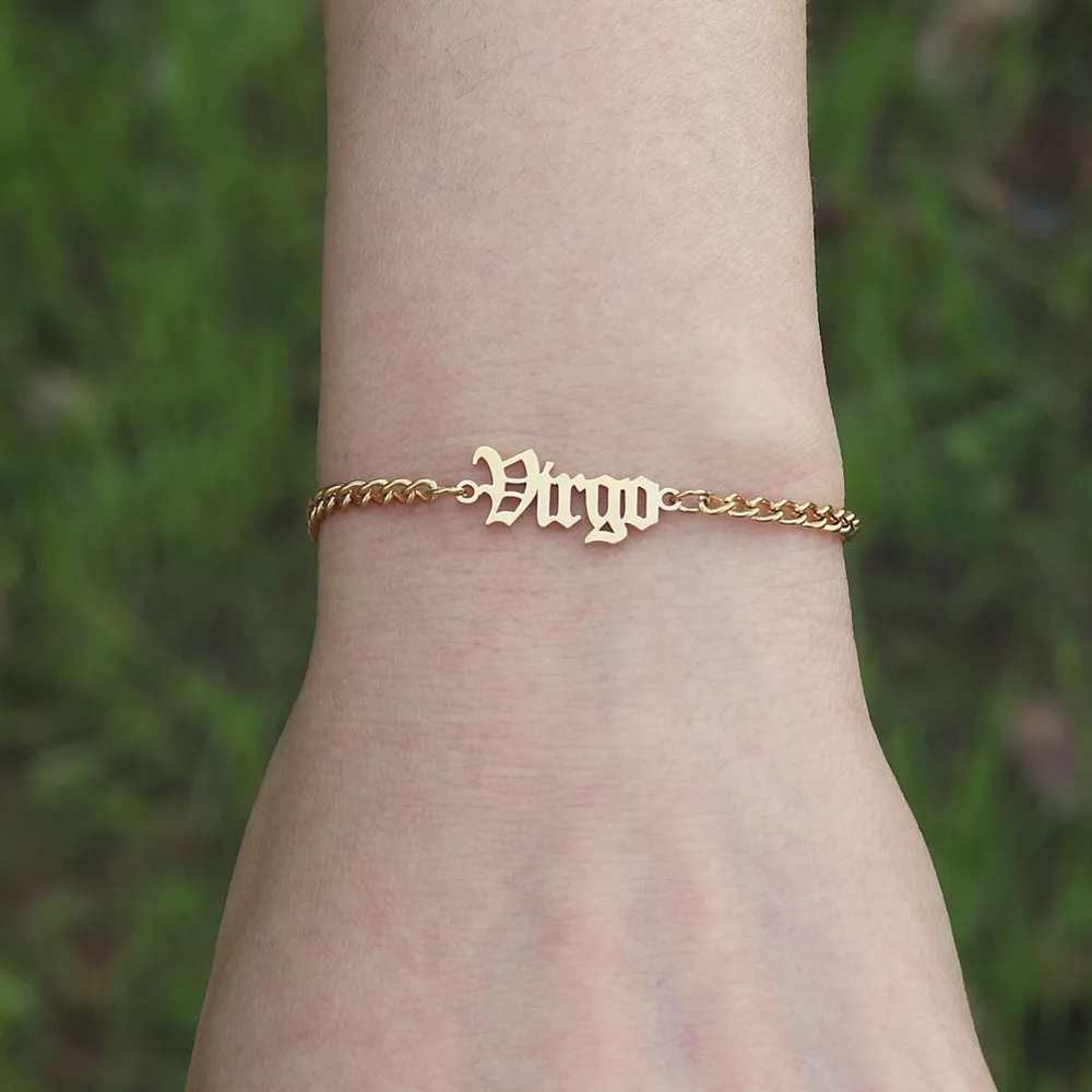 ابراج مجوهرات سلسلة للتقييد زودياك سوار الفولاذ المقاوم للصدأ عشاق التنجيم أساور كوكبة الجوزاء السرطان ليو الأساور #1