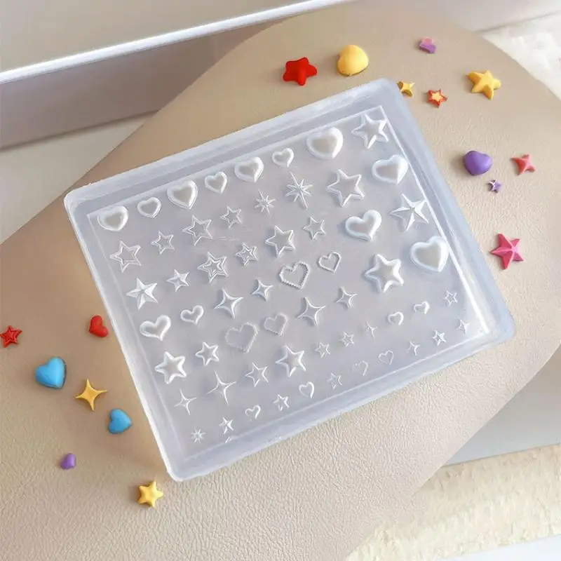 /Vly/3D Heart Star Pentagram Silicone Nail Mold DIY Nail Art Decoration Transparent Mani Template for Nail Charm Creativity