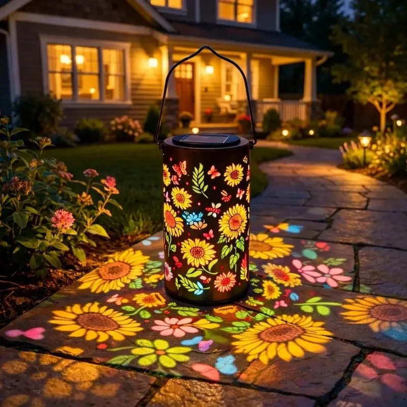 Colorful Sunflower Glow Solar Garden Lantern Shadow Light Waterproof Outdoor LED Light Solar for Patio Lawn Garden Pathway