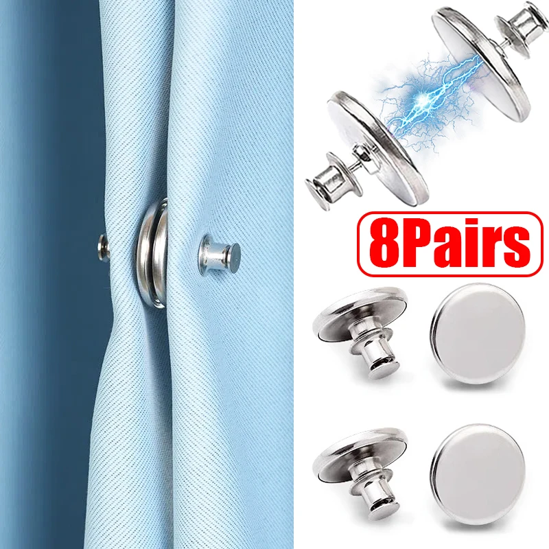 8/1Pair Magnetic Curtain Button Nail Free Adjustment Window Curtain Close Clip Magnet Detachable Curtain Buckle Room Accessories