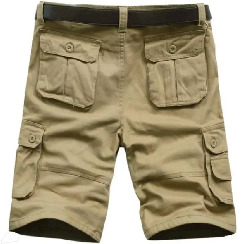 Men\'s Cargo Shorts Button Male Bermuda Short Pants Khaki Solid Jorts Front Pocket Wide 2024 Fashion Streetwear Designer Cotton