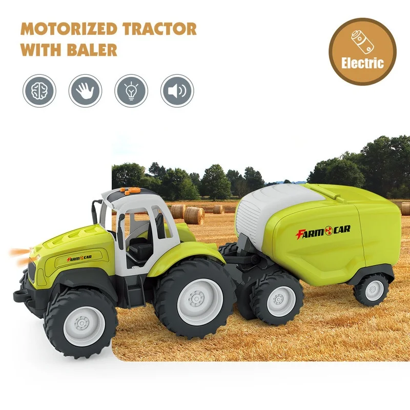 Neuer grenzüberschreitender Direktverkauf Bauernwagen 1:24 Elektroerntemaschine Simulationsspielzeugwagen Landwirtschaftswagen-Set mit mehreren Optionen