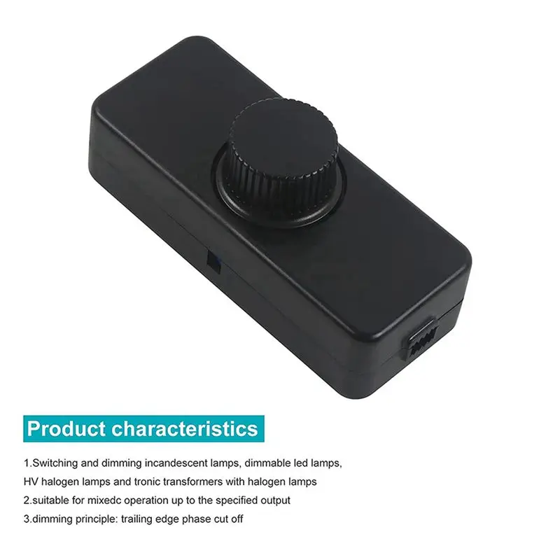 3X Inline LED Dimmer Switch, Built-In Rotary ON/OFF And Knob Control Dimmer For Dimmable 3-100W LED/Incandescent Black