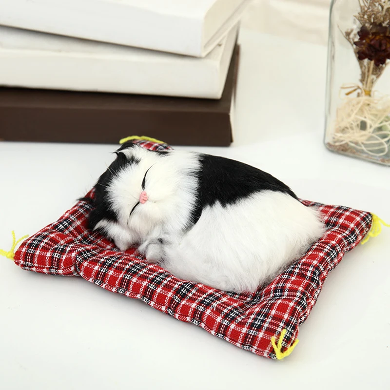 Simulation Sleeping Cats Toy Ornaments Artificail Animal Flower Cat Cloth Cushion Cat Model Plush Kittens Figurines Accessories