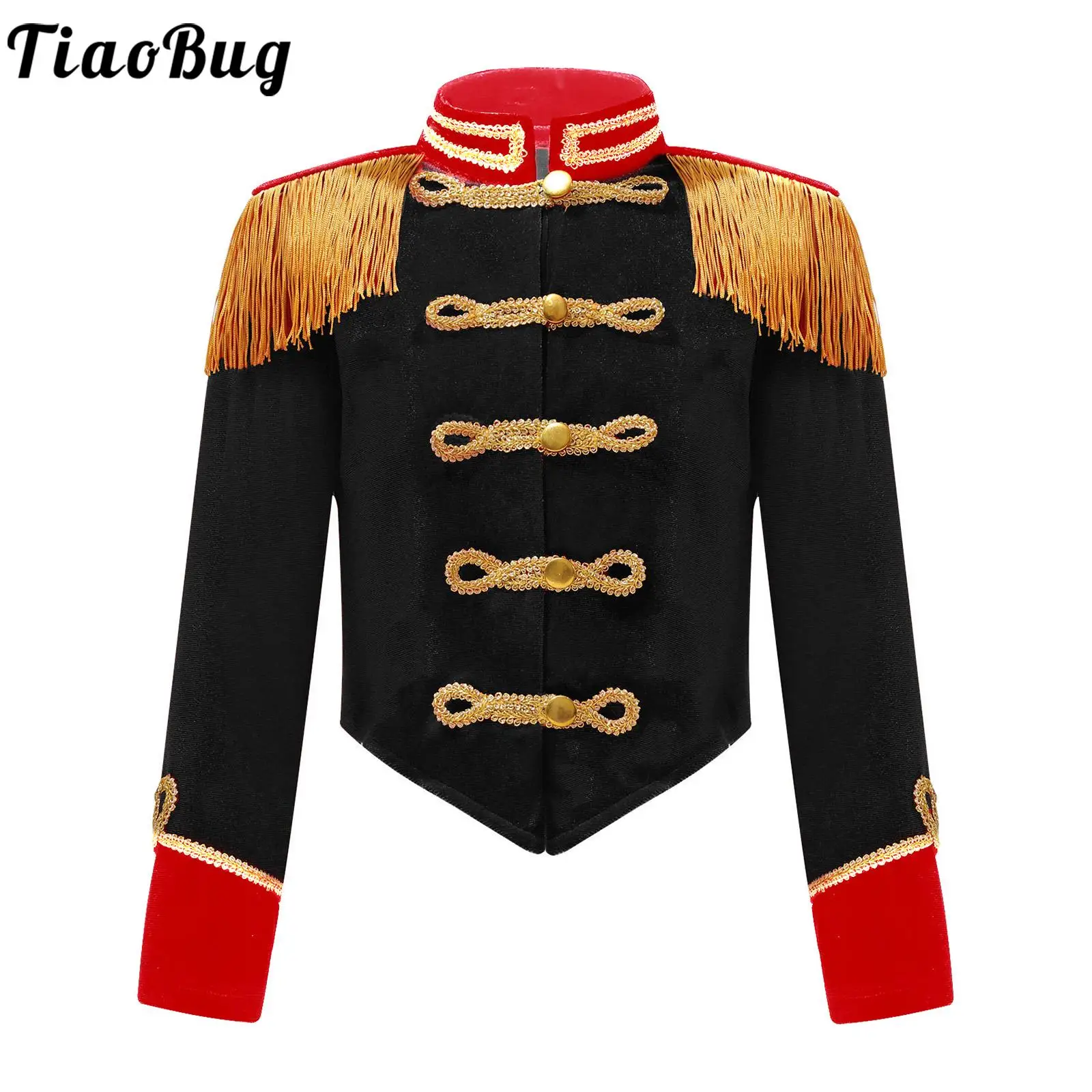 Boys Girls Ringmaster Circus Drum Majorette Performance Costume Coat Long Sleeve Tassel Jacket Halloween Party Drummer Uniform