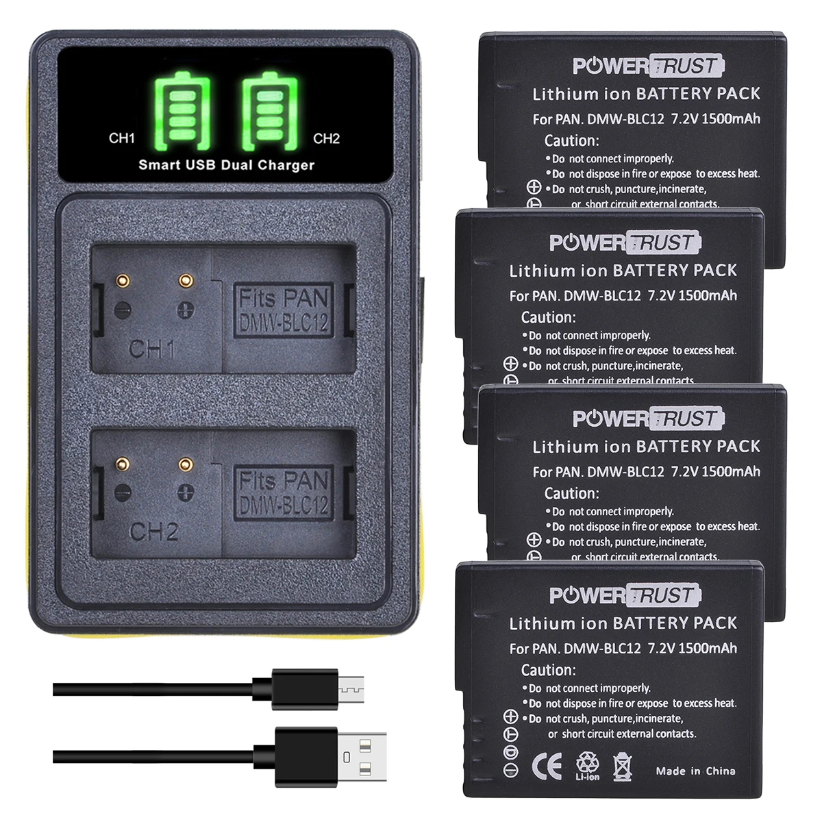 

DMW-BLC12 DMW-BLC12E Battery +LED Dual USB Charger with Type C Port for Panasonic FZ200 FZ1000 DMC-G5 G6 G7 GX8 G85