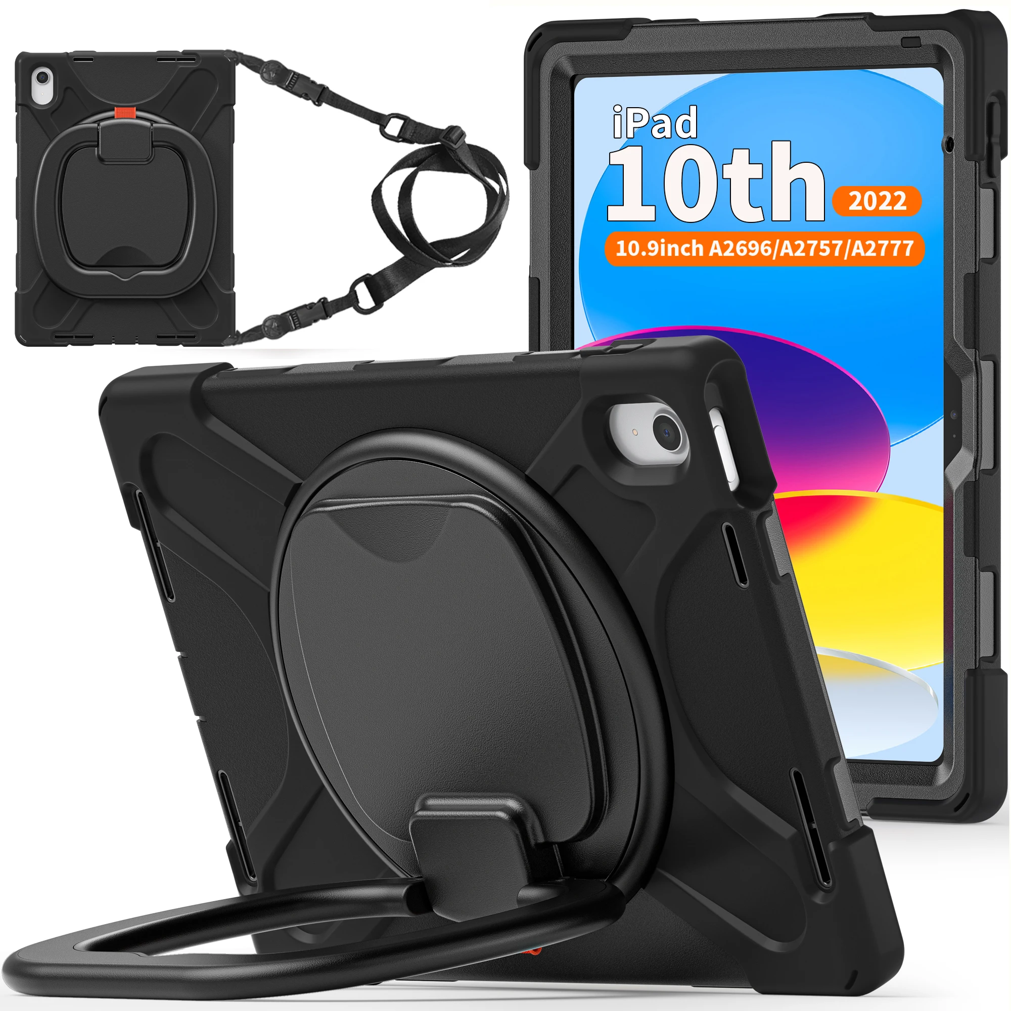 

A2757 A2777 A2696 Case for IPad 10th Gen 10.9 Inch 2022 Military Shoulder Belt Duty Shockproof Cover with Pencil Holder