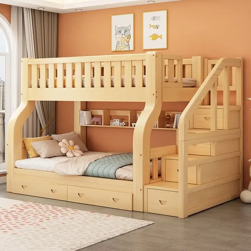 Bunk bed, two layers of all solid wood, high and low, adult and child mother beds
