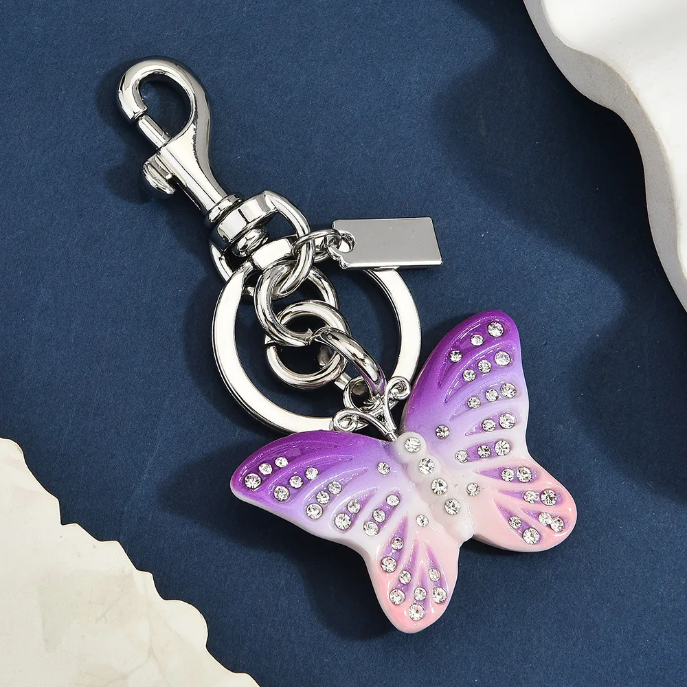Inlaid Diamond Gradient Butterfly Squirrel Dolphin Cute Animal Car Keychain Light Luxury Bag Pendant Accessories