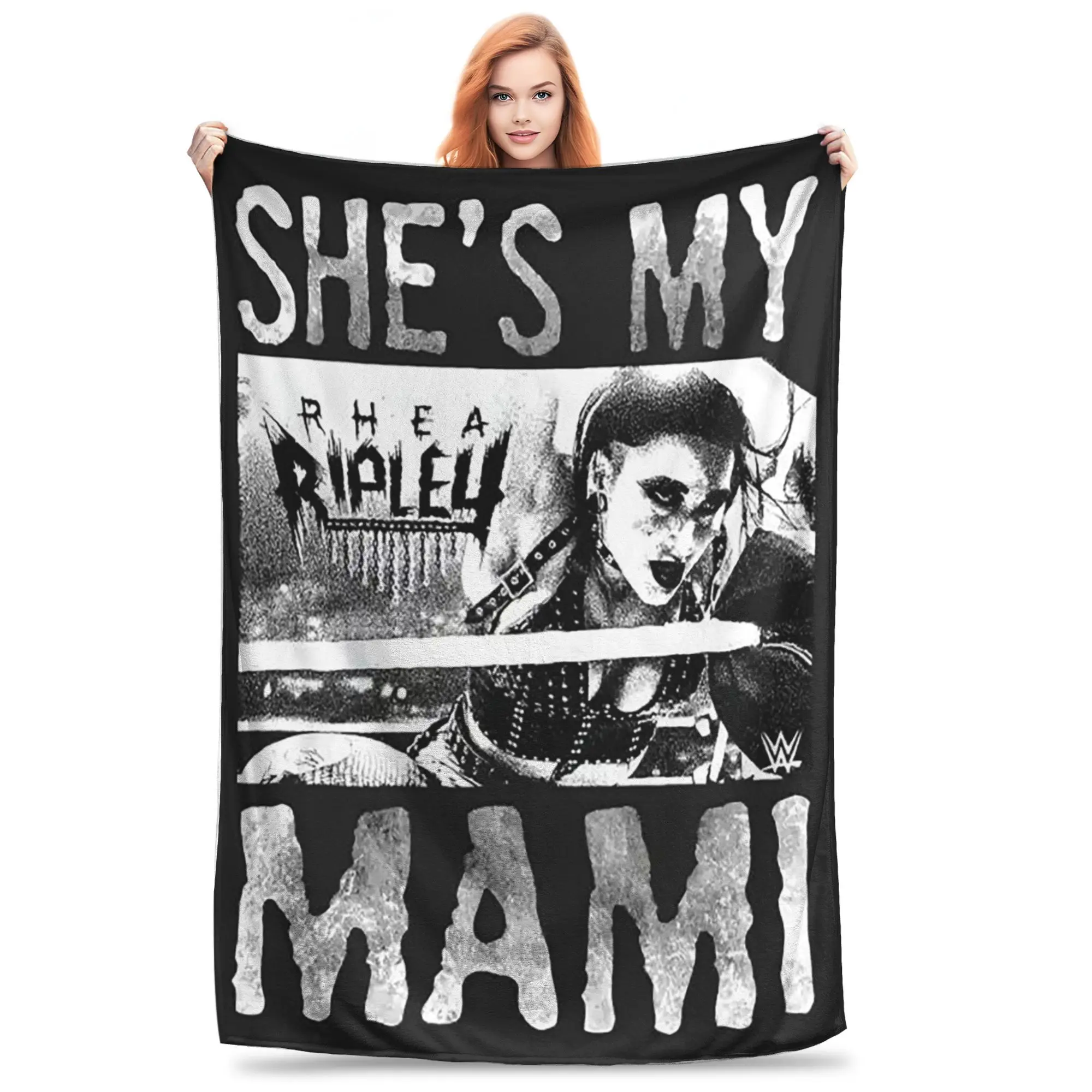 

Flannel Throw Blanket She Is My Mami! Rhea Ripley Bootleg Wrestler Warm Plush Blankets Soft Bedspread for Bedroom Home Travel