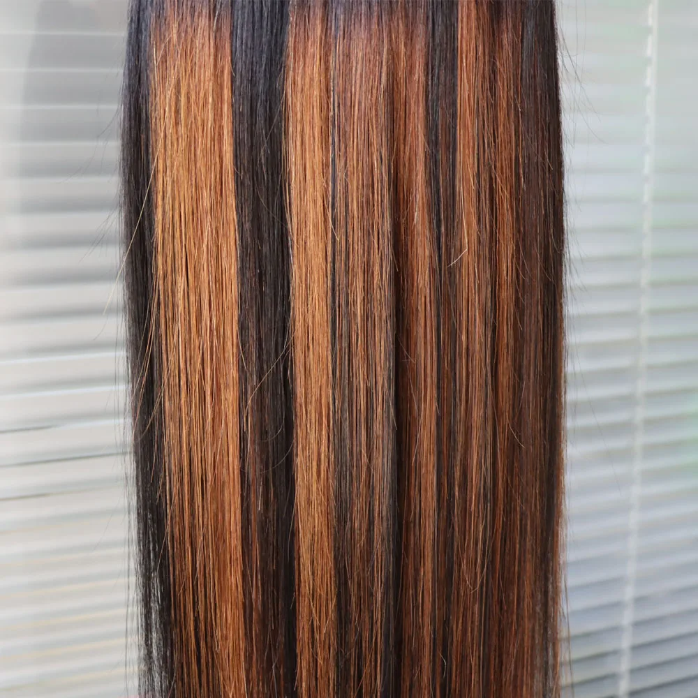 تسليط الضوء على عذراء ريمي الشعر البشري حزمة لحمة مزدوجة مستقيم موجة 1B/30 بني فاتح البيانو اللون الهندي نسج على شكل شعر إنسان أسود