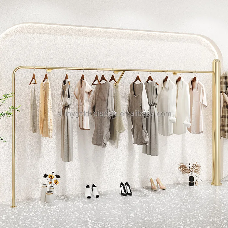 Stainless Steel Coat Rack Wall Mounted Floor Standing Clothes Hanging Clothing Vendor Displays Shops Rack for Clothing Display