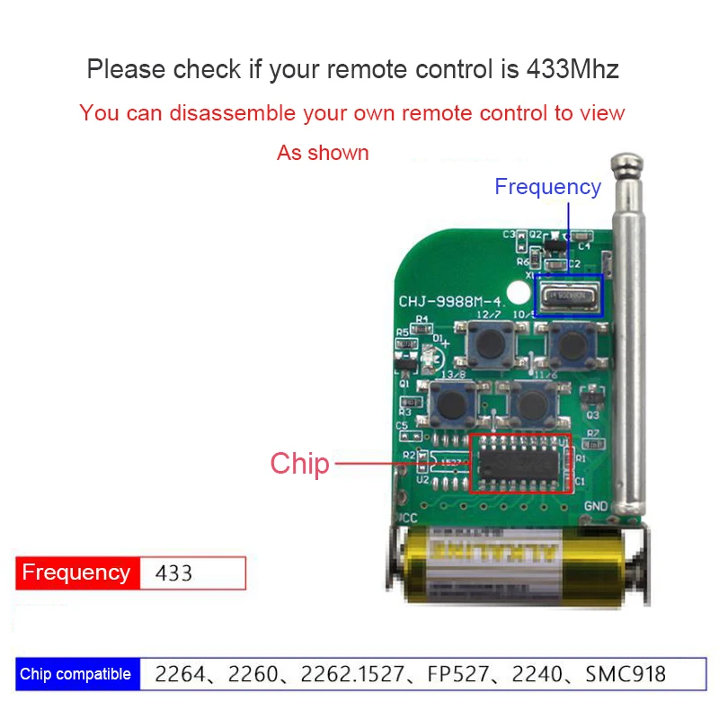 433 Mhz Copy Remote Controller Metal Remote Control Cloning Gate for Garage Door Car Alarm Products Keychain