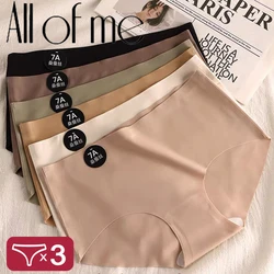3Pcs/Set Ice Silk Waist Panties Seamless Underwear Women Antibacterial Crotch 7A Mulberry Silk Panties Girl Sports Yoga Briefs