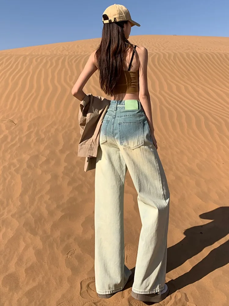 Gradient Jeans For Women's Summer 2023 New Light Colored High Waisted Straight Leg Loose Fitting And Slimming Women Pants