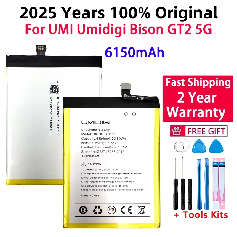 

Original Battery For Umidigi Bison GT2 5G, 6150mAh, Phone Replacement Battery, Batteries Fast Shipping, 2025 Years