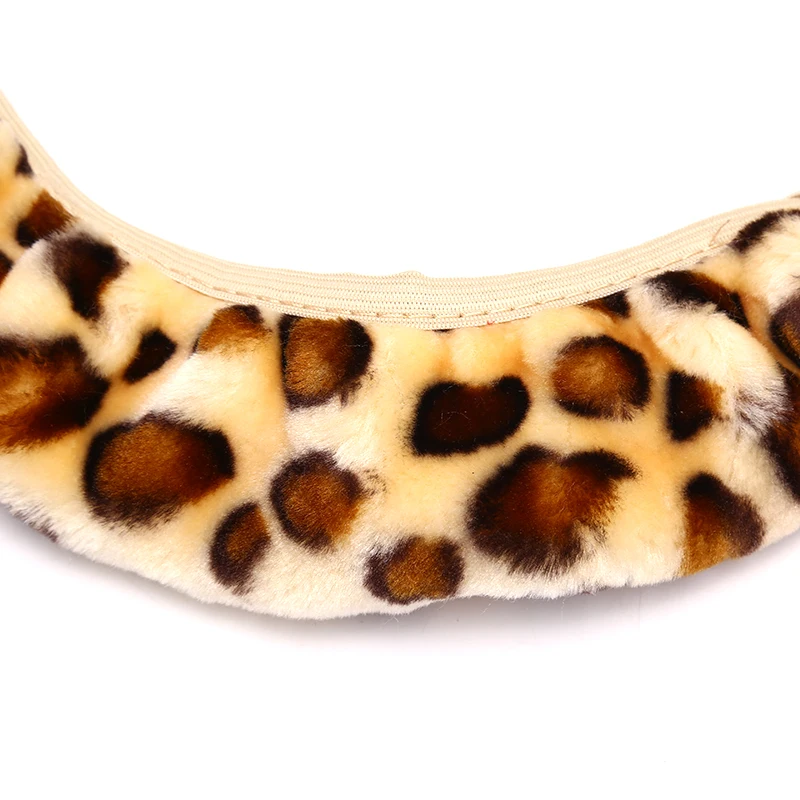 3 teile/satz Leopard Fluff Plüsch Lenkrad abdeckung Winter Autozubehör – Detail 6