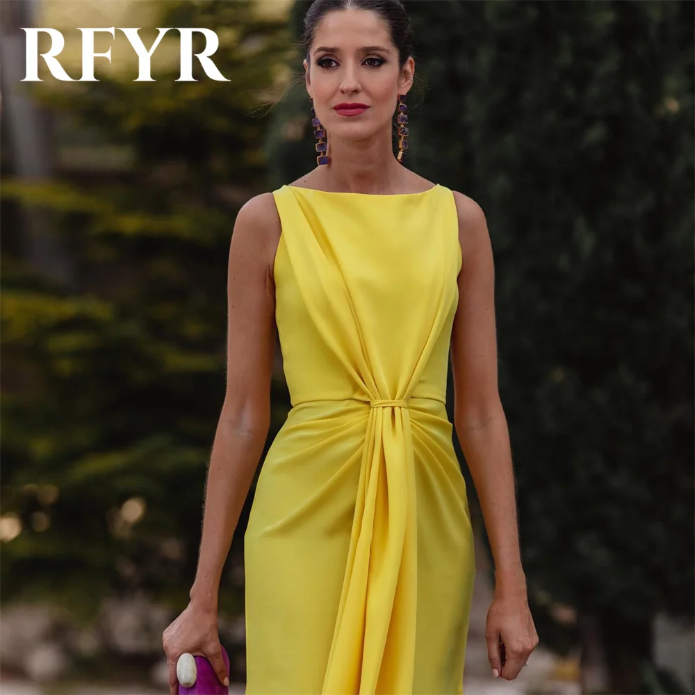 RFYR O Neck Chiffion Long Party Dress Vintage Yellow Night Dresses Celebrity Dresses with Split vestidos de fiesta Customized