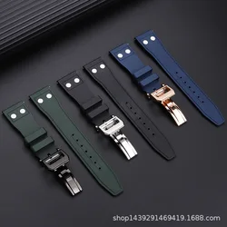 20mm 21mm 22mm Nature Soft Fluororubber FKM Rubber Watchband For IWC Strap Big Pilot Portofino TOP GUN Watch Band With Rivet