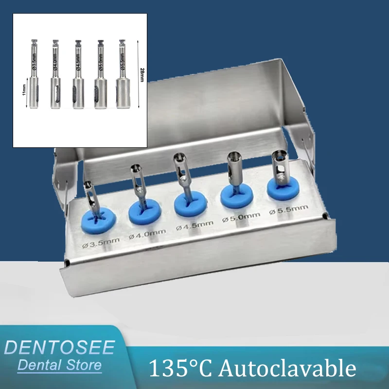 

5Pcs/Set Dental Implant Tissue Punch Kit Stainless Steel Surgical Instrument for Teeth Planting Dentist Tools Durable